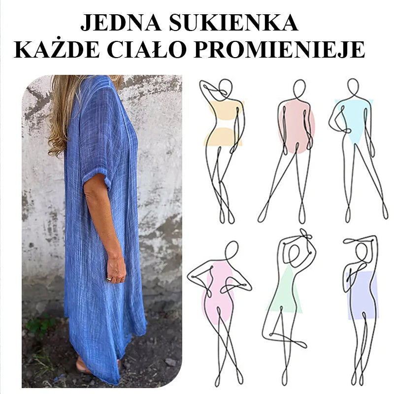 🔥【50 % popust】🥰👗【S-3XL】Nove modne obleke z V-izrezom iz bombaža in lana za leto 2025