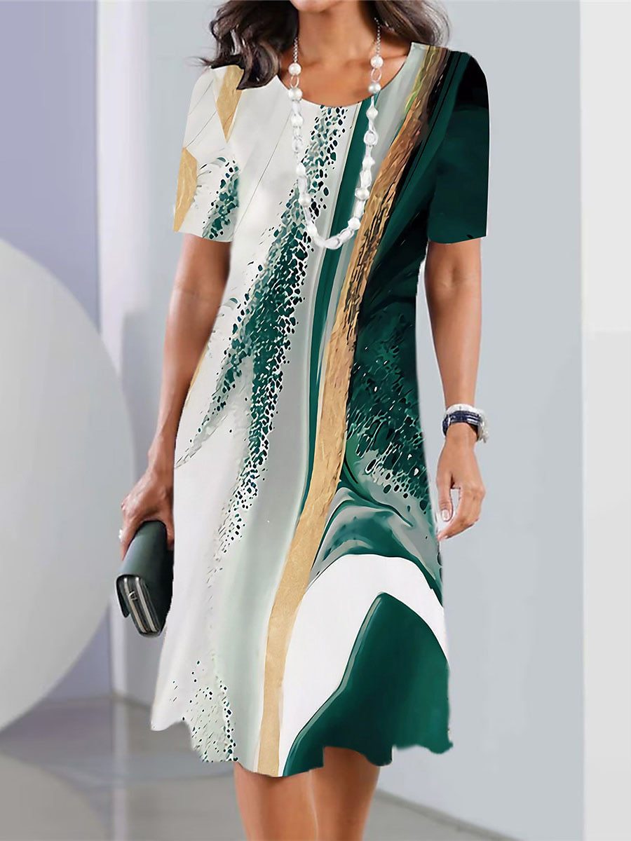 🔥【30% REDUCERE】【XS-5XL】🍂🍂Rochie midi nouă de primăvară și vară cu imprimeu, decolteu rotund și mânecă lungă