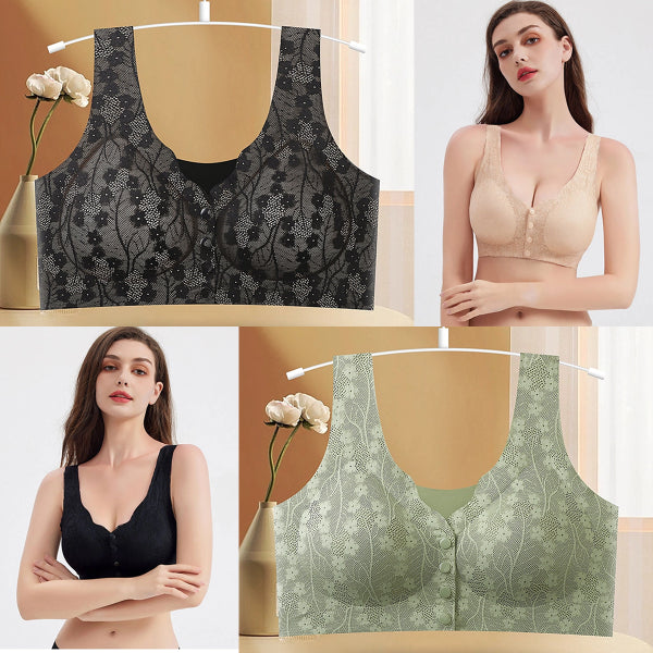 😍【Paket 2 kosov】Brezžični ženski nedrček z gumbi spredaj ❤️【40-100 kg】