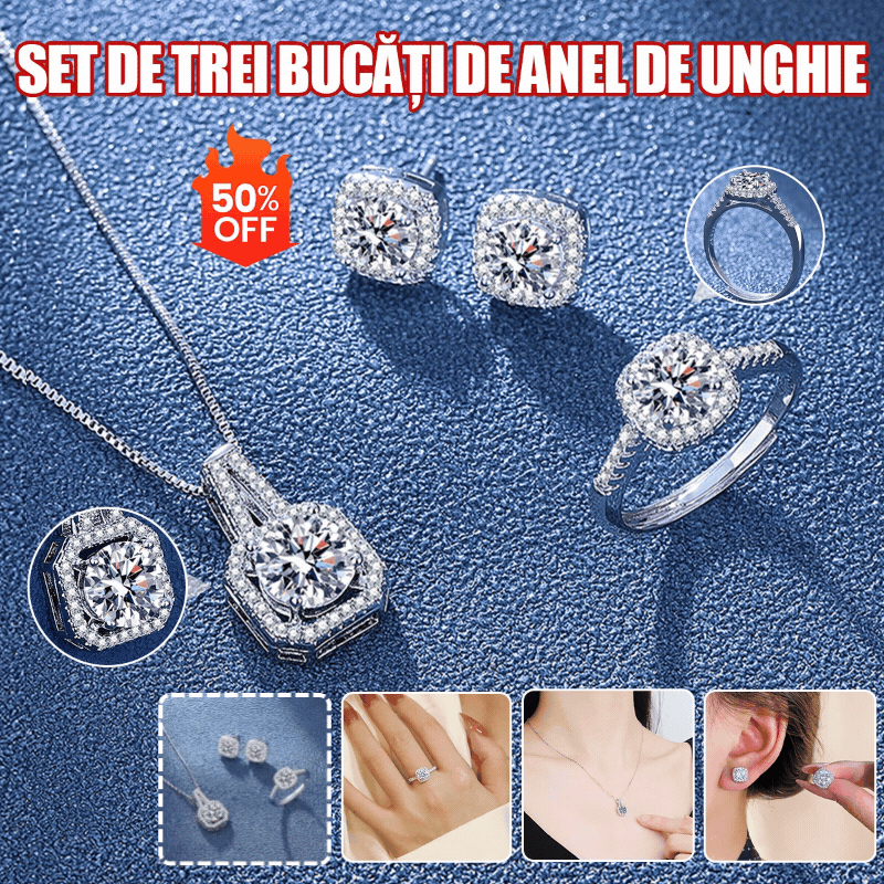 ✨(Ogrlica + Uhani + Prstan)🔥 Komplet treh kosov nakita z geometrijskim cirkonom