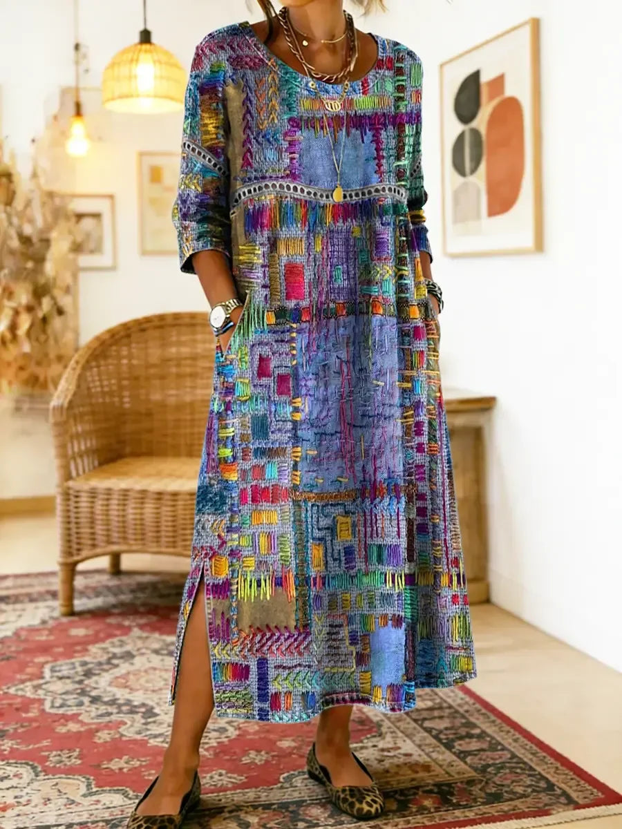 ✨ 50% zniżki!【S-5XL】Letnia sukienka w stylu retro z okrągłym dekoltem i nadrukiem – lekka, przewiewna, wyszczuplająca i łatwa w stylizacji.