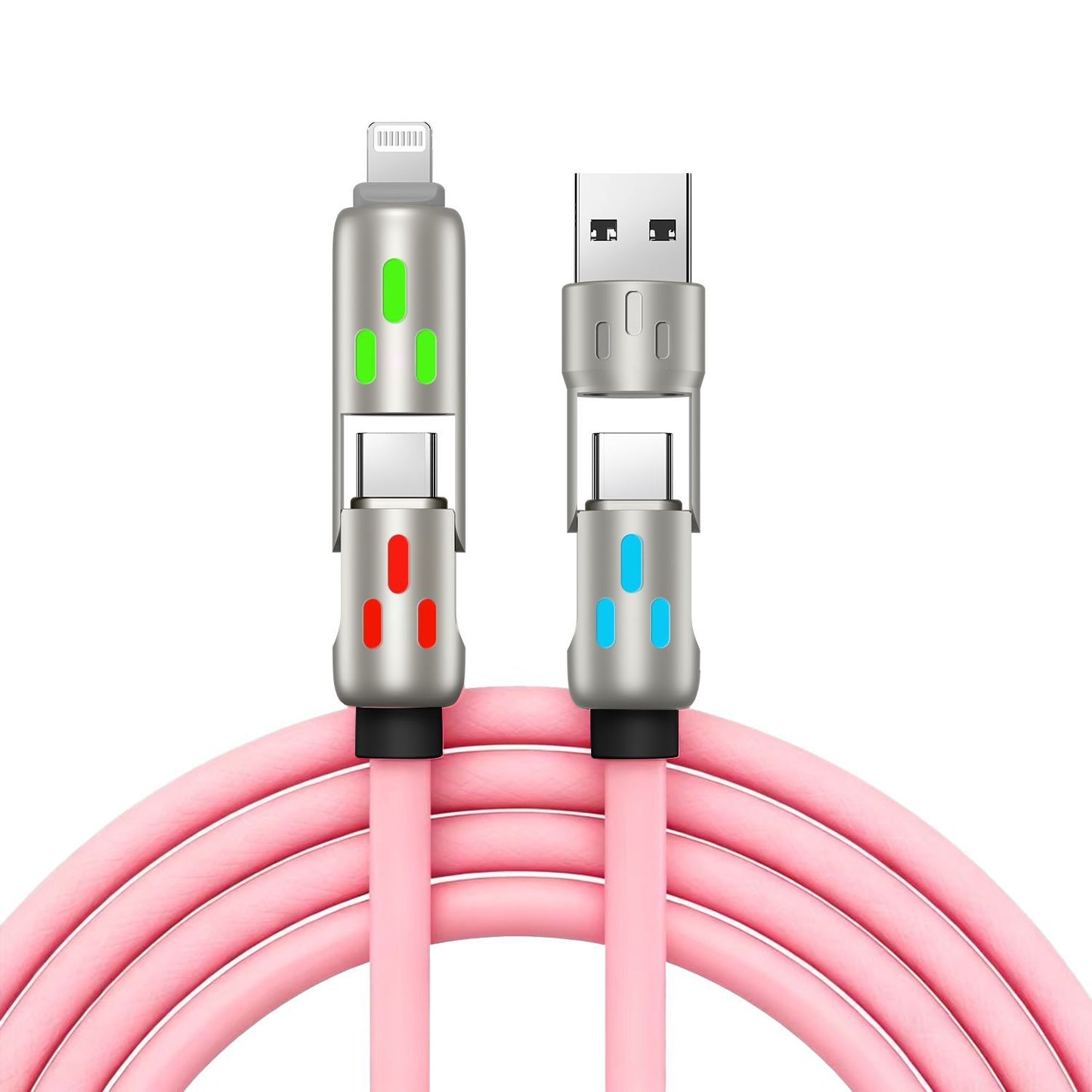 🔥 (2 m długości) 4-w-1 kabel do szybkiego ładowania PD 240 W – obsługuje szybkie ładowanie USB-C, Lightning i USB-A; wykonany ze stopu aluminium i silikonu; obsługuje synchronizację danych ⚡📱