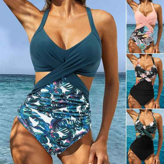 🌺🌿【50% popust 🔥】【S–2XL】👙 Nove poletne enodelne kopalke za ženske, v večjih velikostih, s cvetličnim rastlinskim vzorcem in visoko elastičnostjo