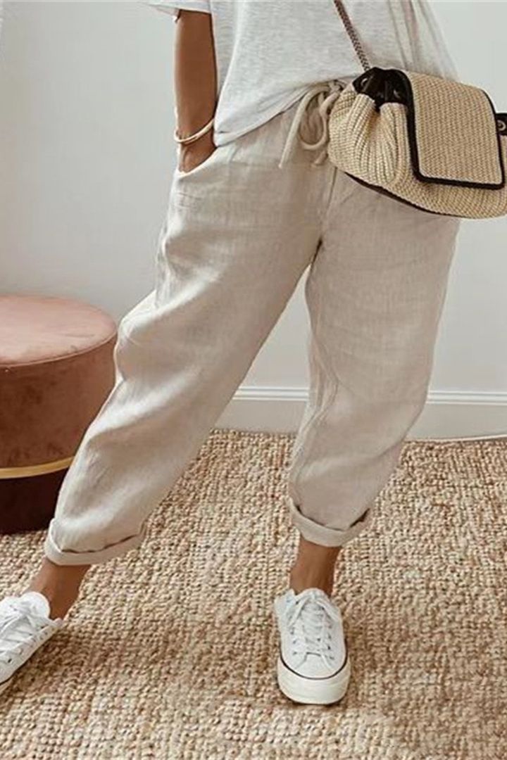 【S-5XL】Pantaloni casual de damă din bumbac și in, opțiuni multicolore