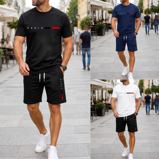 🎉😎【50% de descuento✨】Conjunto deportivo de verano de dos piezas para hombre: cómoda camiseta de manga corta y pantalones cortos, adecuados para el uso diario y para las vacaciones.