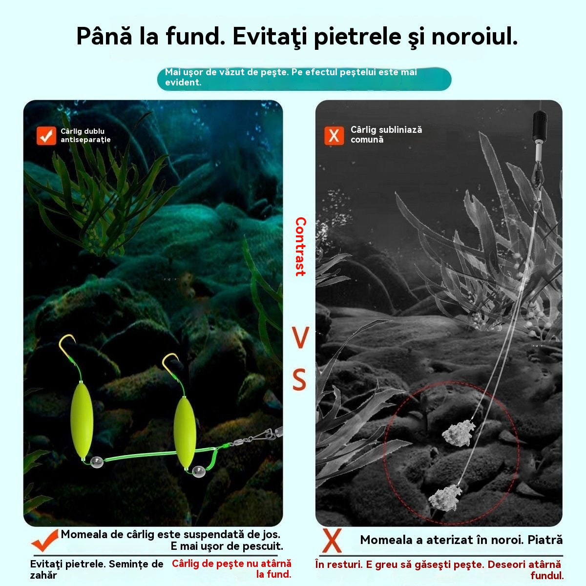 🎣🐟Set fir de pescuit de fund, set de pescuit dublu cu cârlig plutitor european