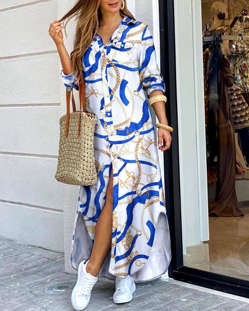 💃💖【50% popust 🔥】【S–5XL】😍 Nova srajčna obleka z dolgimi rokavi v večjih velikostih, moderen stil, na voljo v 11 barvah