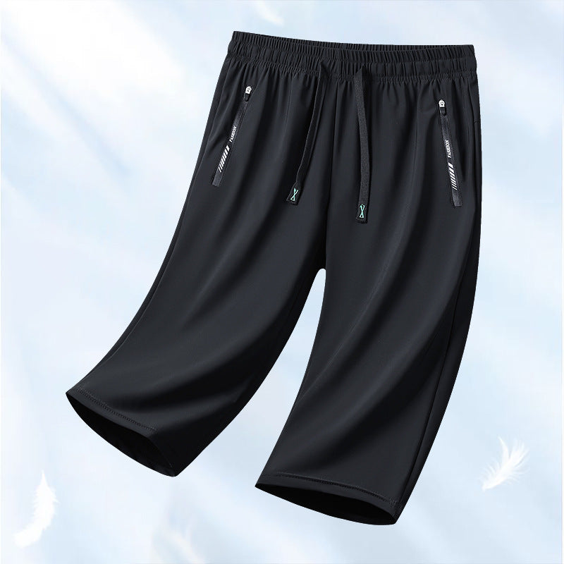 🆒💦【50% popust 🔥】【S–5XL】Moške ležerne hlače iz ledeno modre svile, 7/8, hladilne in zračne, 10 barv