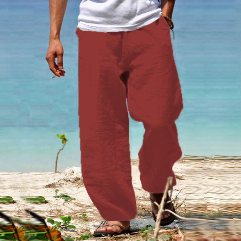 👖🕺【50% отстъпка 🔥】【S–5XL】😍 Летни мъжки прави широки панталони в големи размери, едноцветни, с връзка на талията, ежедневни и дишащи, 8 цвята