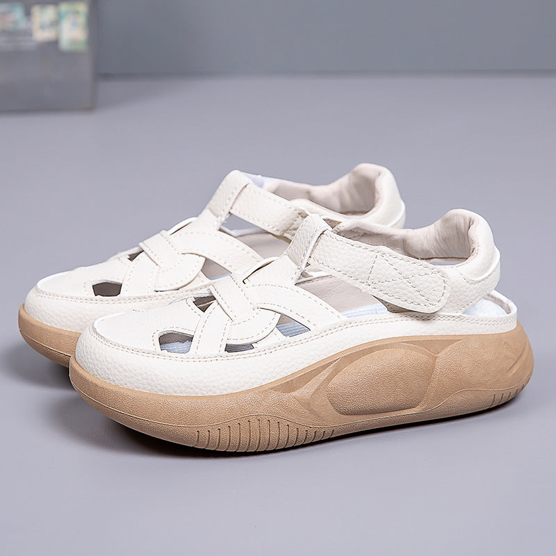 🤩【35-40】Letní boty na platformě 2025 s otevřenou špičkou, tlustá podrážka s dutými botami pro ženy, měkká podrážka na suchý zip, která neunaví nohy