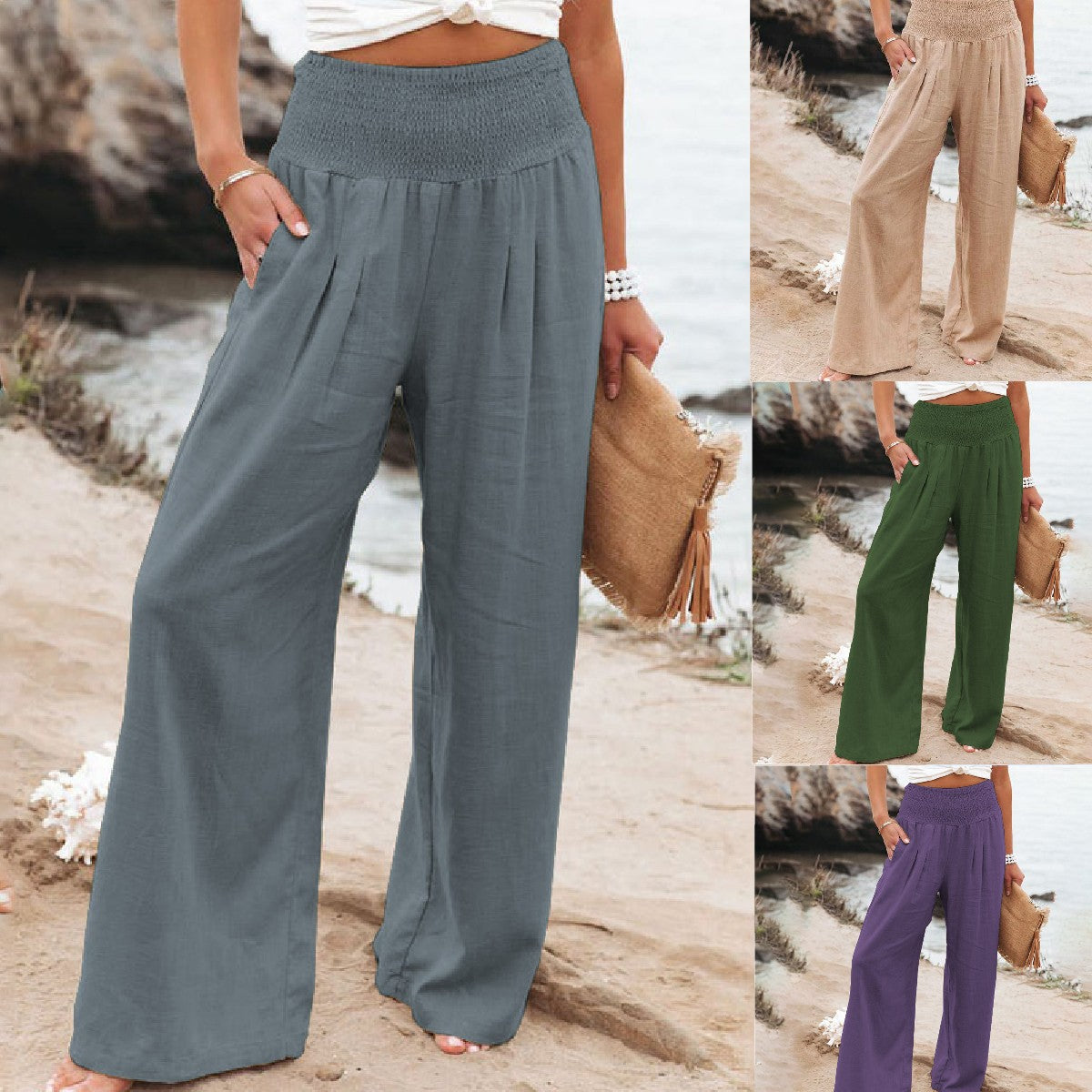 š š„ćs-3xlćŽenske poletne Å”iroke hlaÄe za prosti Äas iz bombaža in lanu