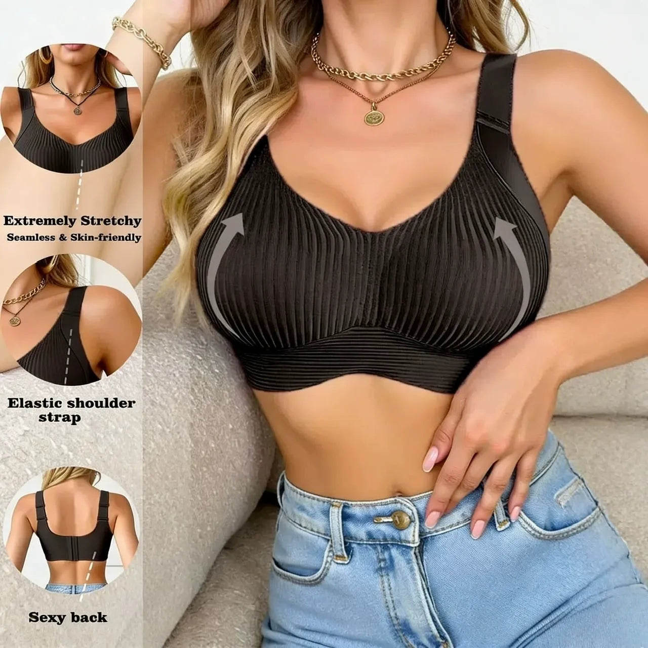 😍【Kupi enega, dobi enega brezplačno】Ženski enodelni modrček brez žice❤️【40–95 kg】Udobno in zračno