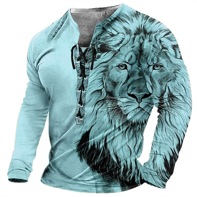 【50% sleva】【S-4XL】 Pánský 3D tištěný vzor lva vytištěný ležérními dlouhými rukávy