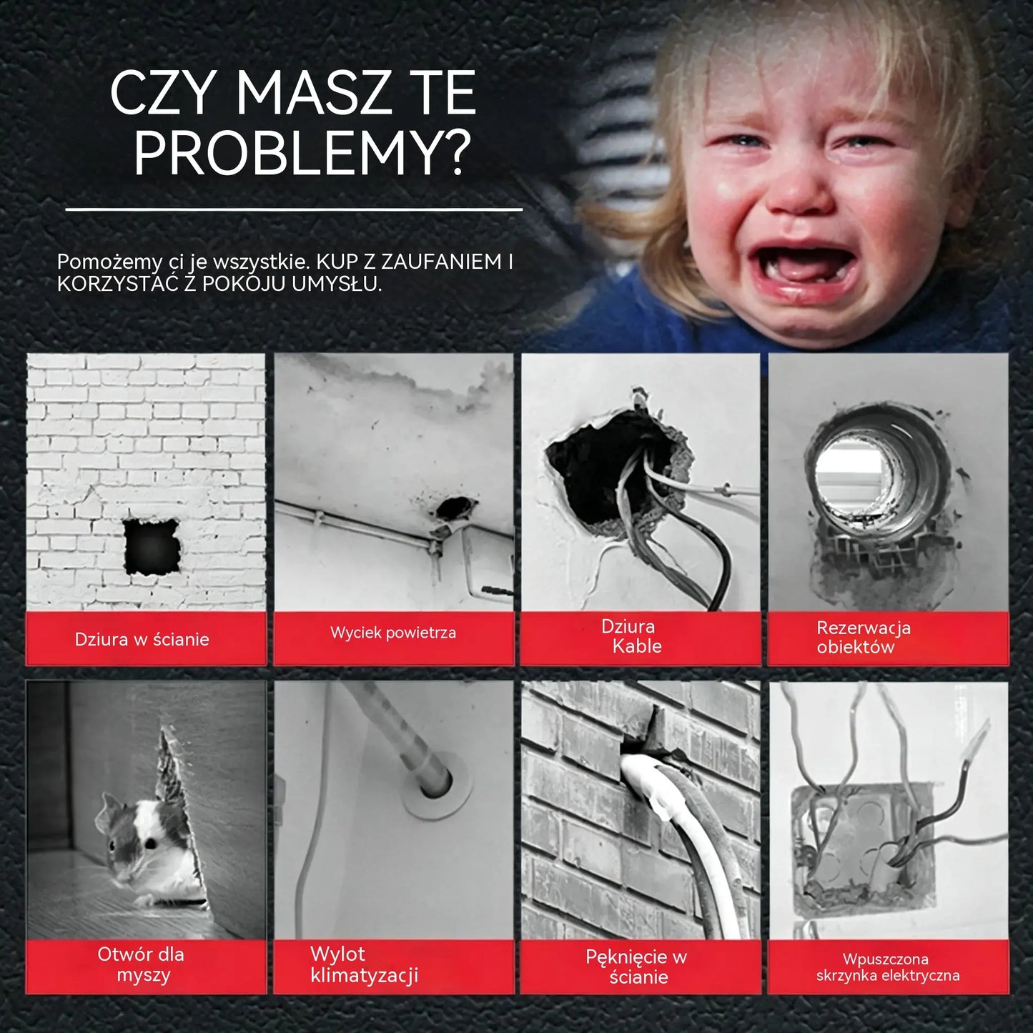 🔧 Biała wodoodporna szpachlówka uszczelniająca – naprawia otwory, ściany i rury klimatyzatorów 💧🏠