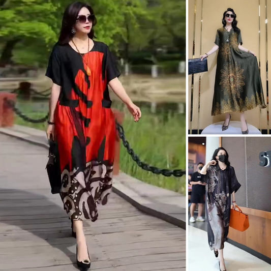 💃❤️【M-5XL】Nové šaty z ledového hedvábí z roku 2025 s ležérními vzory
