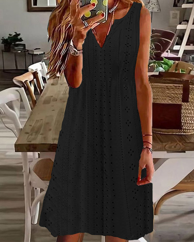 🧚♀️ 【50% popust 🔥】【S–5XL】😍 Nova poletna obleka za ženske, večje številke, enobarvna, brez rokavov, z V-izrezom in zračnim žakardovim vzorcem