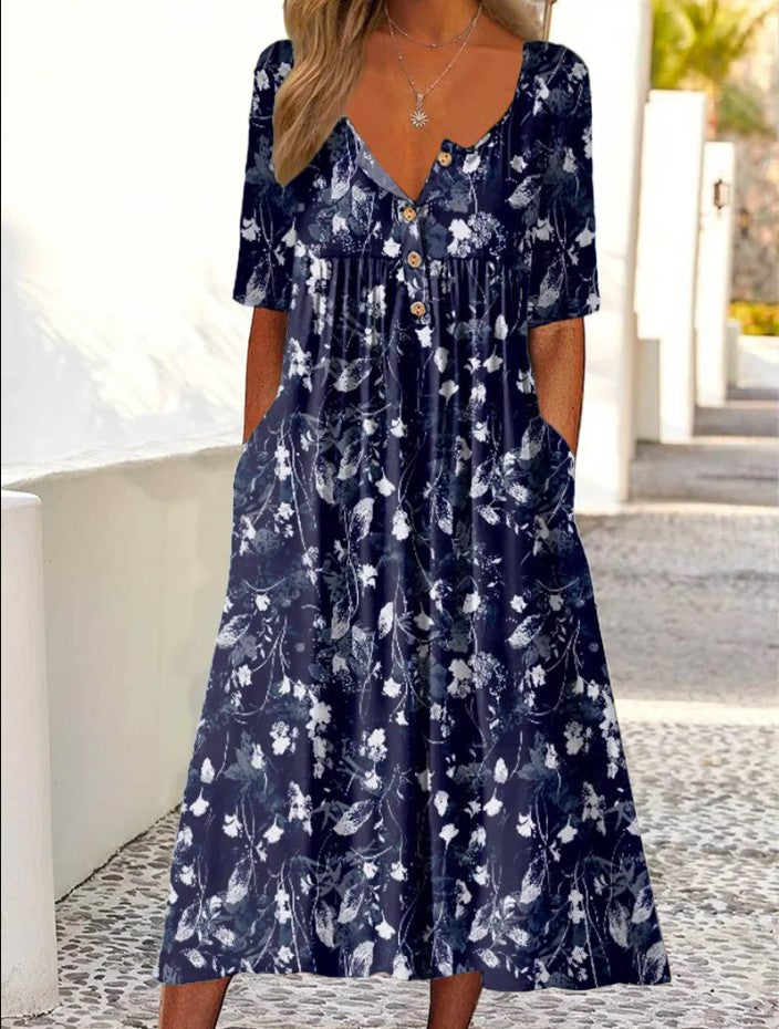 👗✨【S-5XL】Razprodaja poletnih oblek 2025 s potiskom in žepi