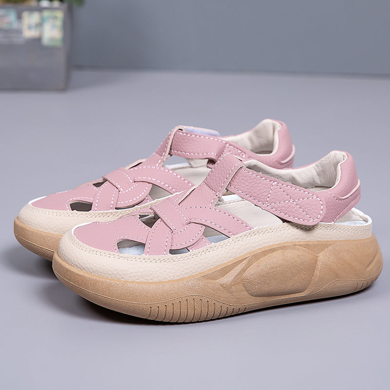 🤩【35-40】Letní boty na platformě 2025 s otevřenou špičkou, tlustá podrážka s dutými botami pro ženy, měkká podrážka na suchý zip, která neunaví nohy