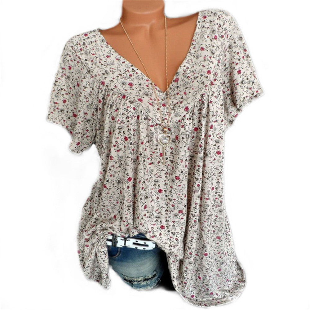🔥【8 culori】【S-5XL】2025 Tricou imprimat cu mâneci scurte, cu decolteu în V