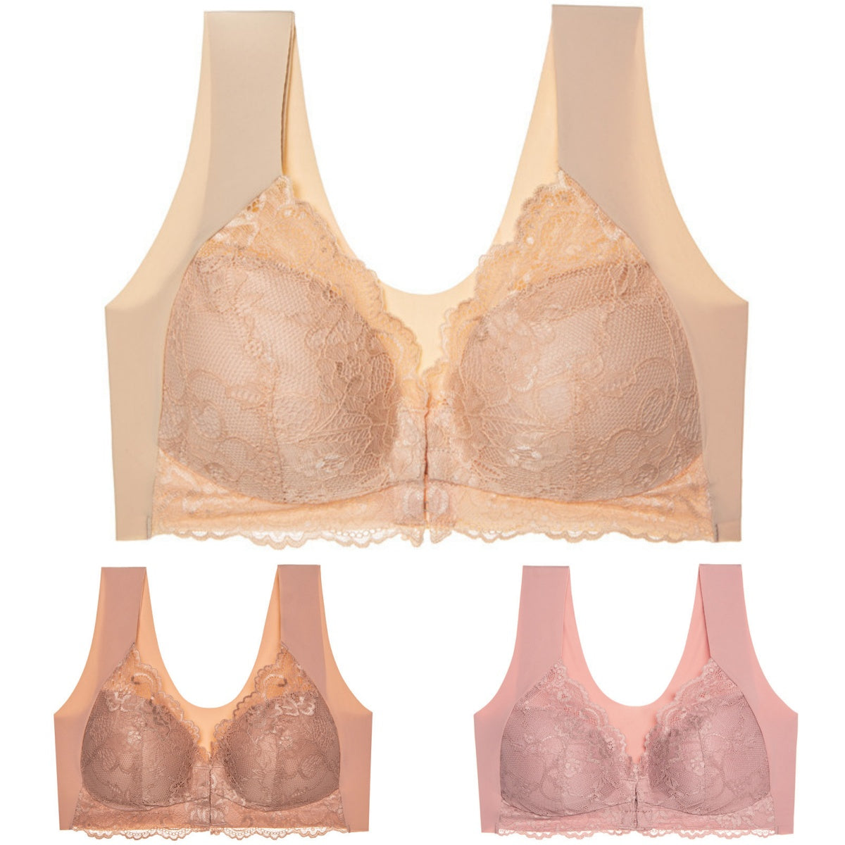 ✨【3 ks】Velká velikost, sexy podprsenka bez kostic s otevřeným zadkem a krásným střihem