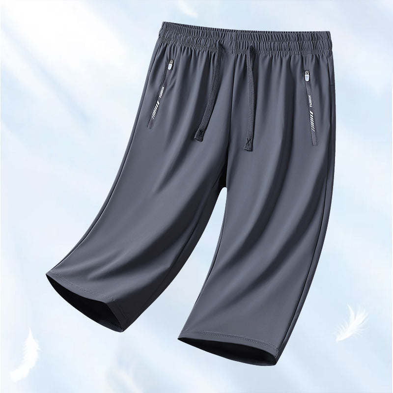 🆒💦【50% popust 🔥】【S–5XL】Moške ležerne hlače iz ledeno modre svile, 7/8, hladilne in zračne, 10 barv