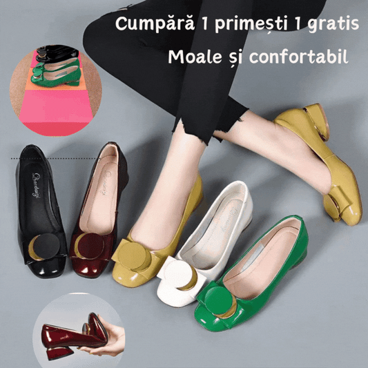 💥🔥👠2025 noua moda retro talpa moale respirabila toc gros catarama metalica marime mare pantofi dama