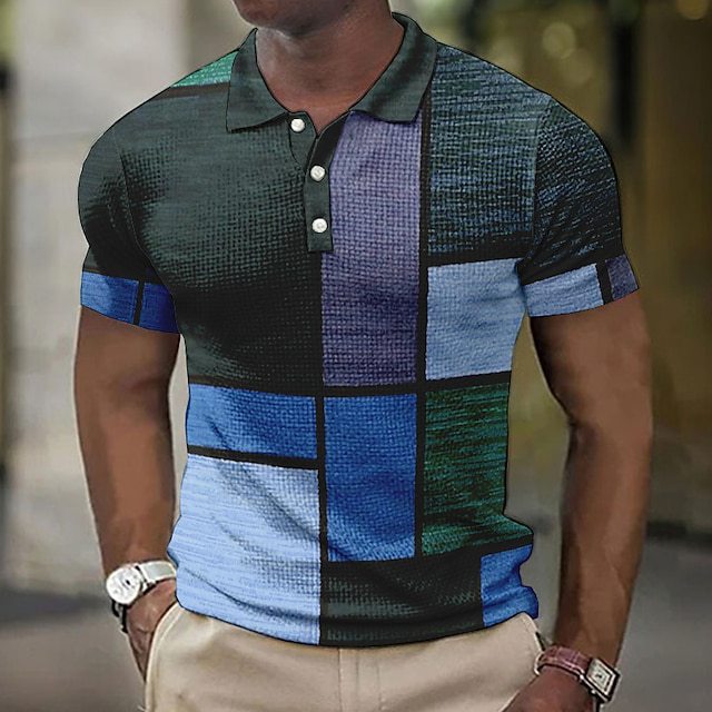 💥👕【S-5XL】Nové pánské kostkované pruhované polo tričko z bavlny a lnu