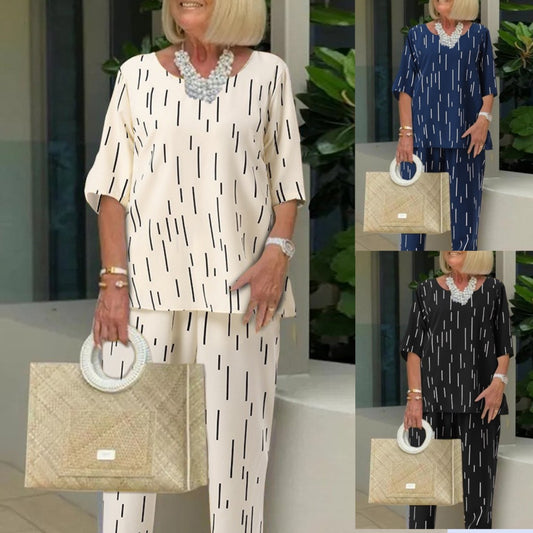 💥🔥【Majica + hlače】【40–110 kg】2025, pomlad in poletje, nova moda, okrogel izrez, rokavi do pet četrtin, ohlapen dvodelni komplet