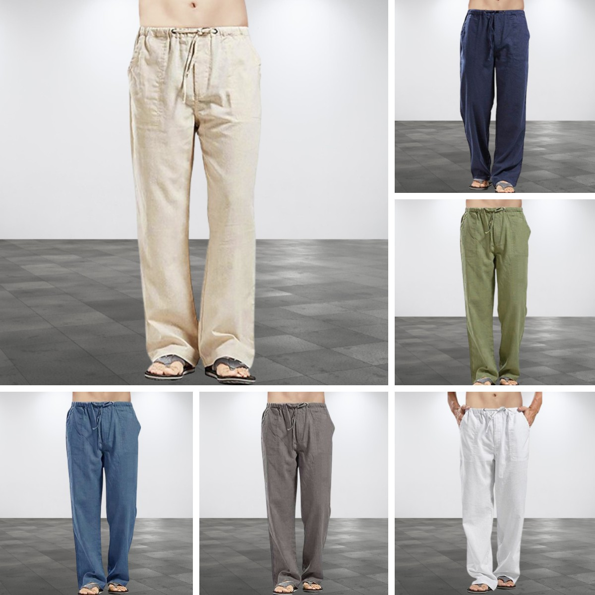💥😎 【50 % popust🔥】【S–5XL】 🌈 Pantaloni casual pentru bărbați de marime mare din bumbac și in, 12 culori