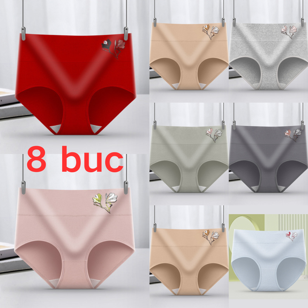 🔥(8 bucăți)【40-85 kg】💟Chiloți pentru femei din bumbac pur, cu talie înaltă, care ridică abdomenul