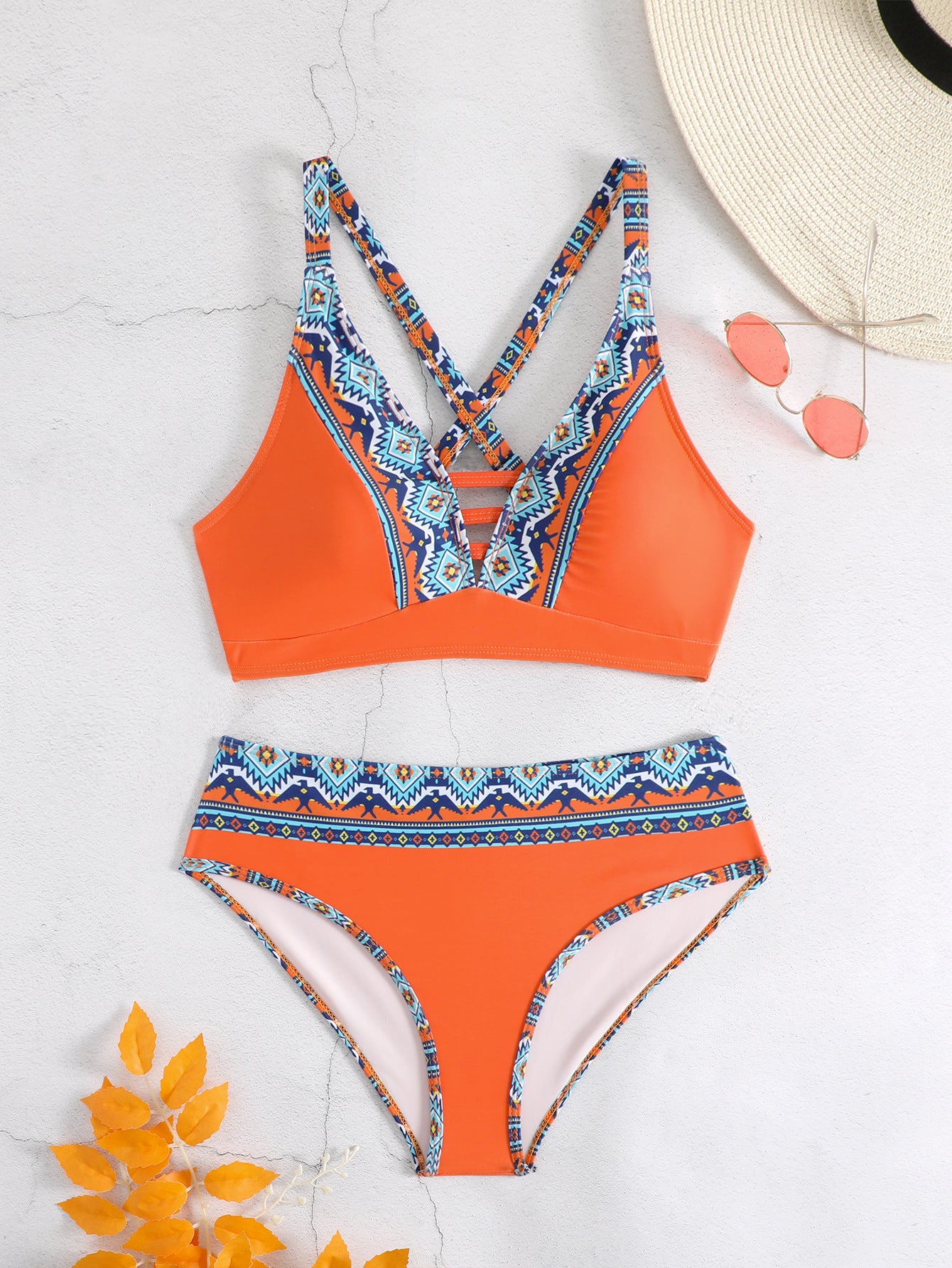 🎁Reducere de 50%👙🌴【S-5XL】Bikini nou, cu uscare rapidă, cu despicare încrucișată, stil etnic unic
