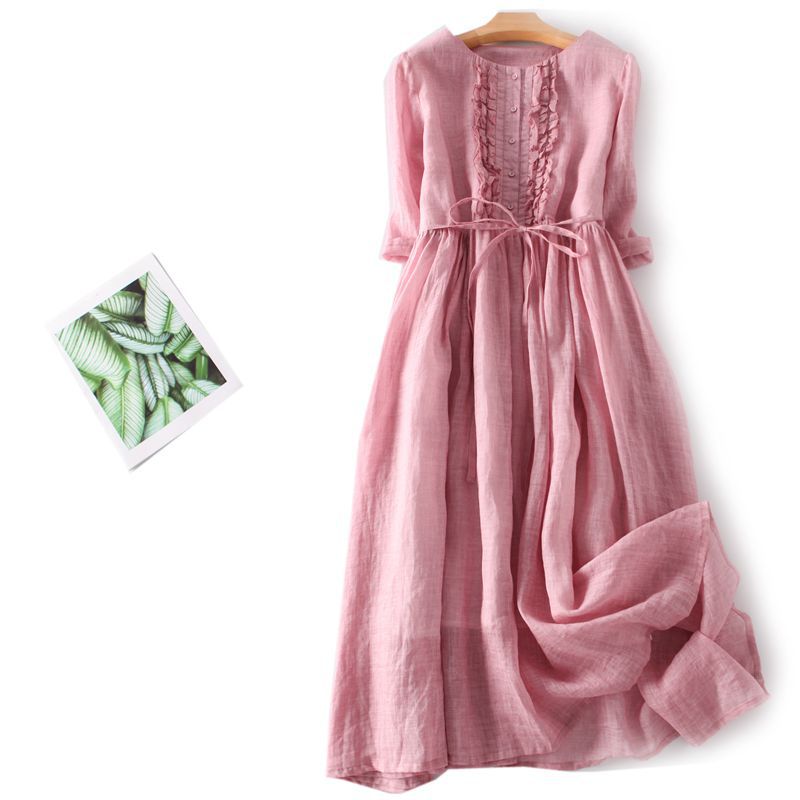 đź‘—đź‘—Retro okrogel izrez z vezanim pasom, srednje dolg, eleganten in temperamenten