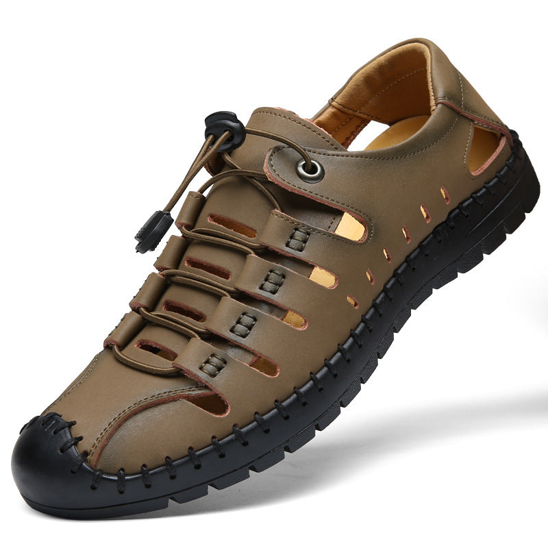 🌟 【Reducere de 50%】【39-44】Sandale de plajă bărbătești din piele naturală, cu vârful închis și gol, de vară👞✨
