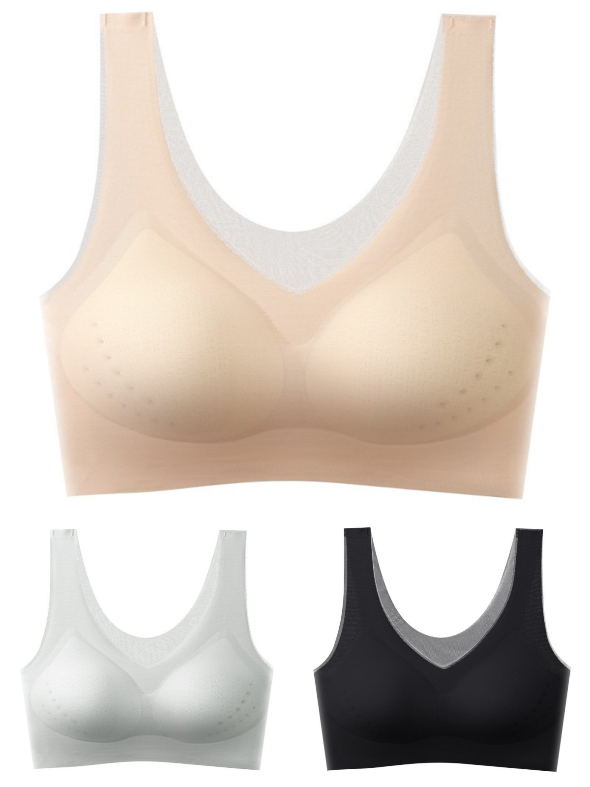 🏆【Комплект от 3 части】【40-120 кг】2025, безшевен сутиен от ледена коприна с повдигащ ефект