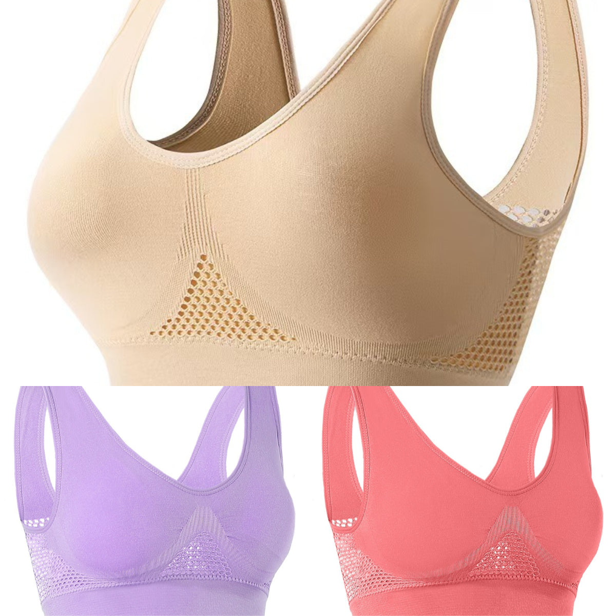 🥰【Paket 3】S-5XLPerforiran mrežast športni modrček prevelike velikosti❤️【40-120KG】