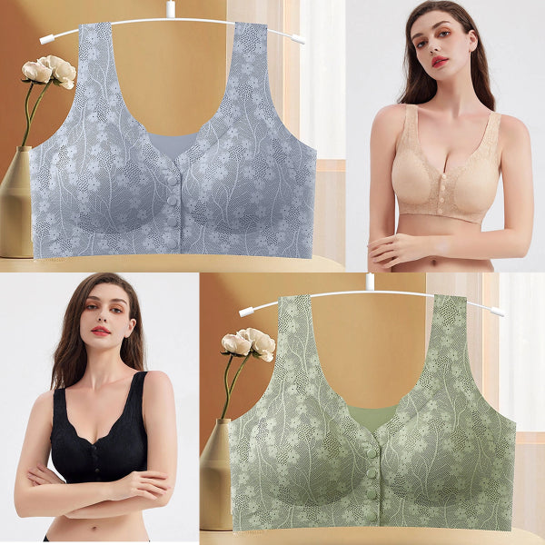 😍【Paket 2 kosov】Brezžični ženski nedrček z gumbi spredaj ❤️【40-100 kg】