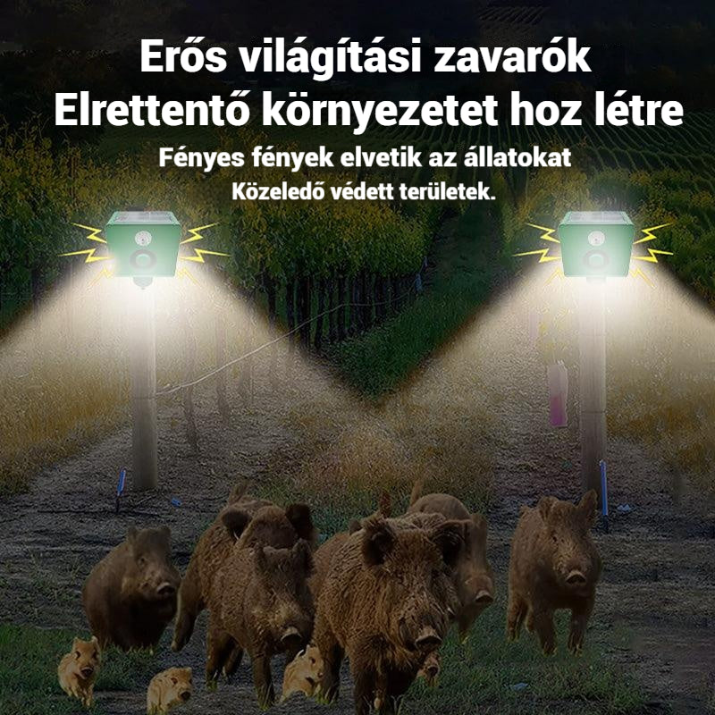 【🔥50% kedvezmény】🔥Szolár ultrahangos állatriasztó kültéri madárriasztóhoz villogó infravörös fénnyel, piros és kék LED-del