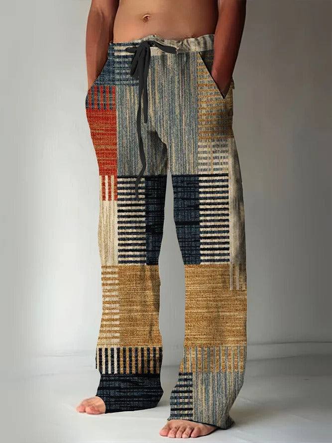 ✨👖【10 цвята🌈】【S-6XL】😍 Мъжки тесни панталони от памучен плат, големи размери, ежедневни, свободни, бохемски, широки крачоли