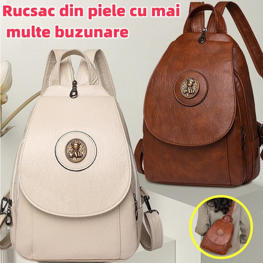 🎒【Výprodej】✨Kožený batoh s několika kapsami