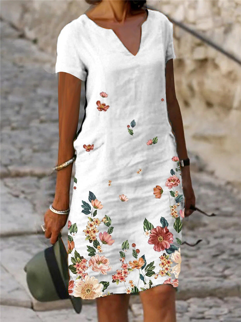 【S-3XL】【50% kedvezmény】🌺🦋Rövid ujjú, V-nyakú ruha 2025-ös virág- és pillangómintával
