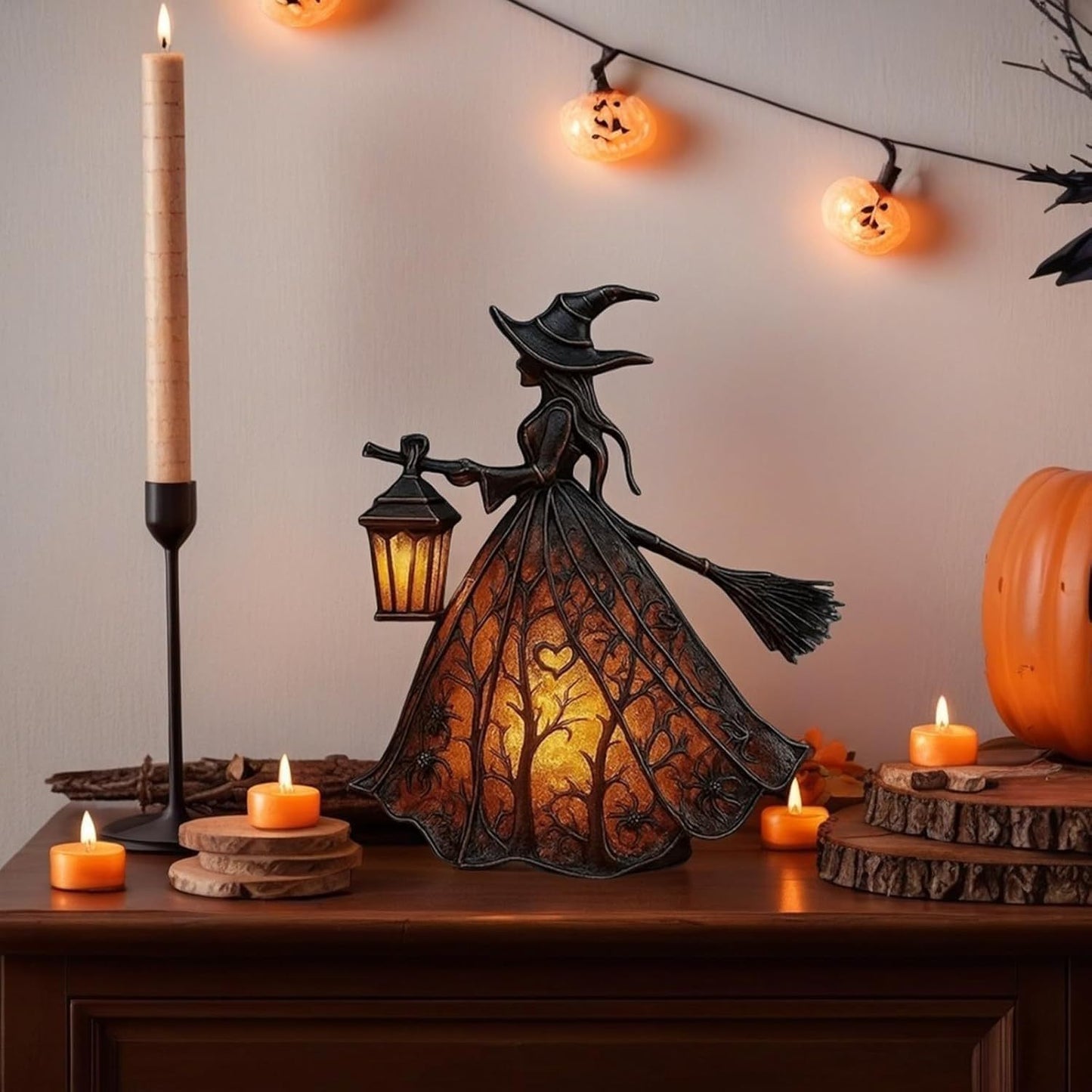 🧙♀️ Lampa na Halloween z czarownicą, straszny gotycka latarnia, wyjątkowa dekoracyjna figurka na lampkę stołową, lampka nocna z nogami, odpowiednia do domu, na werandę, do biura, na imprezę, może służyć jako dekoracja na Halloween i prezent.