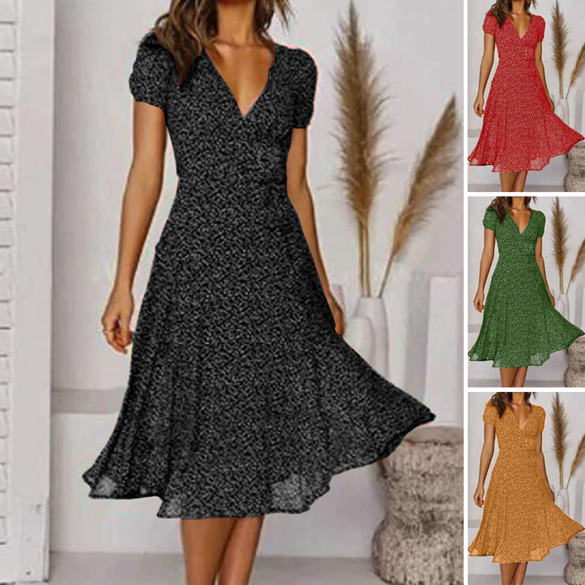 🌈💃👗😍Rochie nouă la modă pentru femei, cu buline, decolteu în V și mâneci scurte, rochie din șifon cu buline