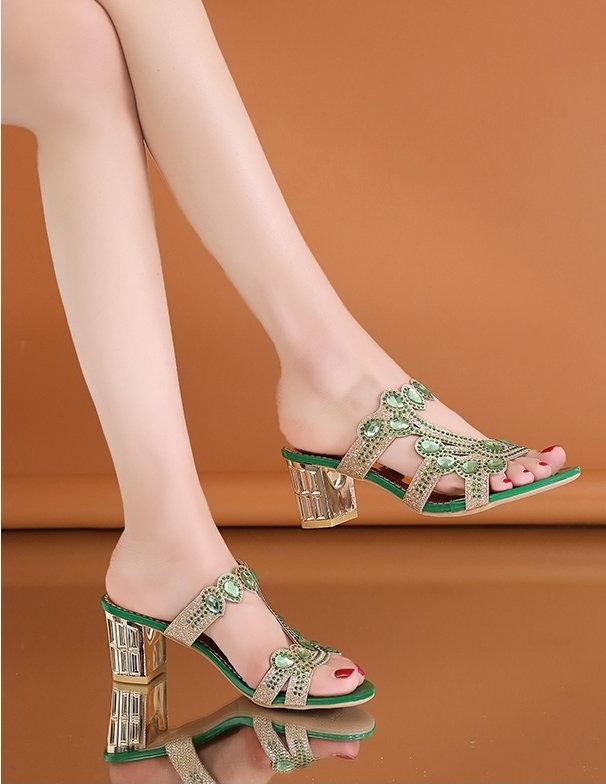 💎👡【34-42】Dimensiune mare sandale cu toc gros și strasuri
