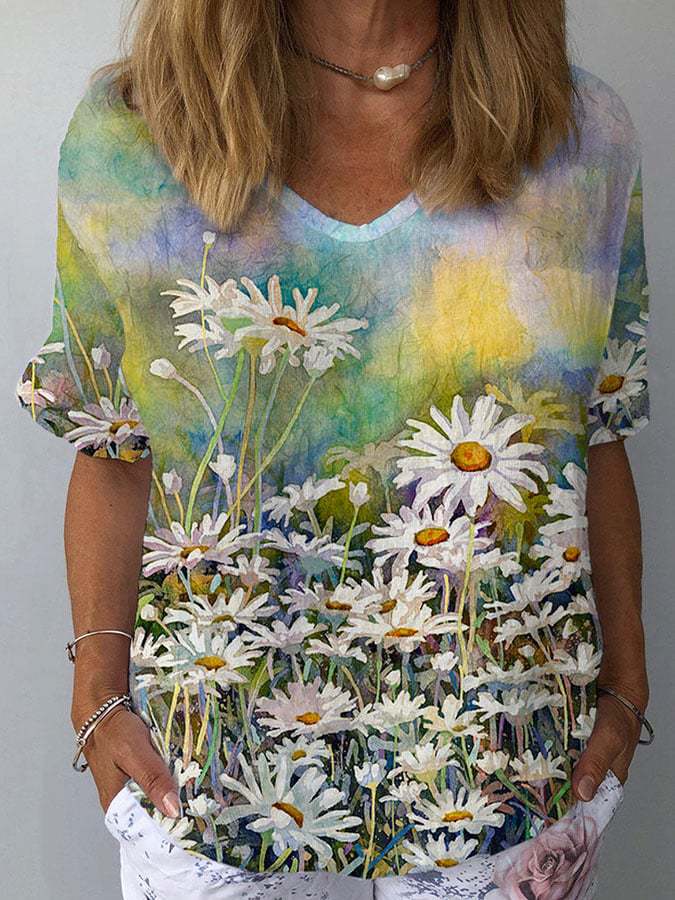 🌈💐【XS-4XL】Treu cu mânecă scurtă din bumbac cu imprimeu floral