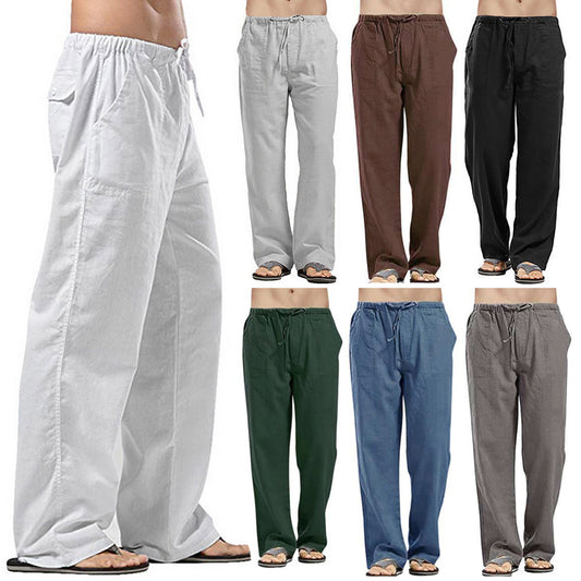 💥😎 【50 % popust🔥】【S–5XL】 🌈 Pantaloni casual pentru bărbați de marime mare din bumbac și in, 12 culori