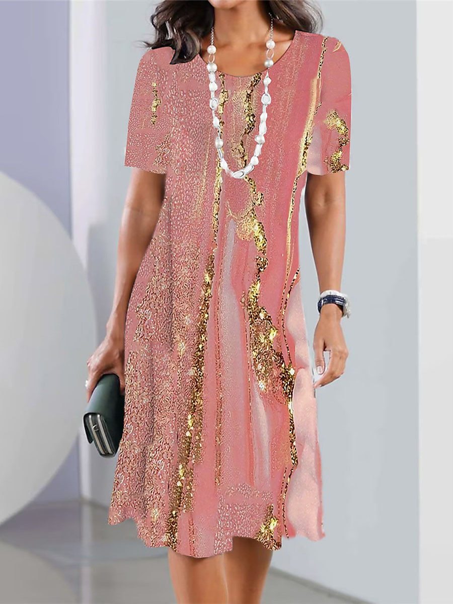 🔥【30% REDUCERE】【XS-5XL】🍂🍂Rochie midi nouă de primăvară și vară cu imprimeu, decolteu rotund și mânecă lungă