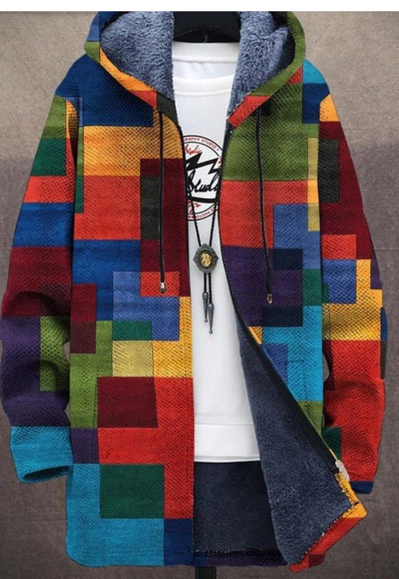 【50 % popust】【S-4XL】Moška topla jesensko-zimska jakna iz debele volne in žameta za večje velikosti. Edinstven dizajn, barvit slog