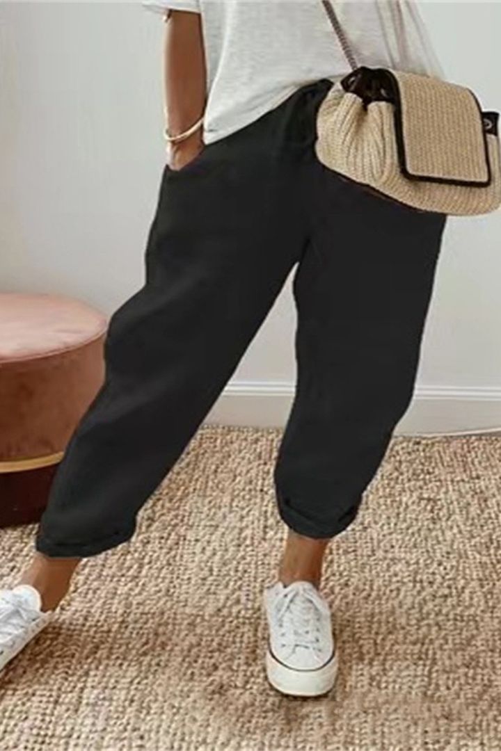 【S-5XL】Pantaloni casual de damă din bumbac și in, opțiuni multicolore