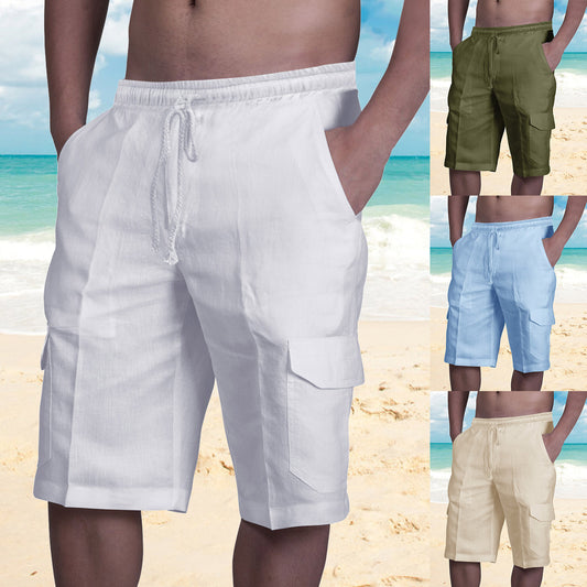 👖⛵【50% popusta🔥】【50-100kg】😍2025 nove muške kratke lanene kargo hlače velike veličine, muške kratke hlače s uzicom za plažu s višestrukim džepovima