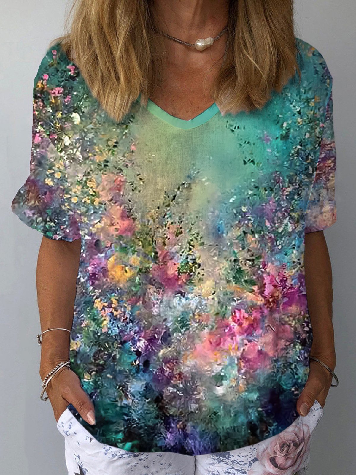 🌈💐【XS-4XL】Treu cu mânecă scurtă din bumbac cu imprimeu floral